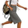 thumbnail image 7 of ZHYou Linen Shorts for Women Drawstring Waist Casual Loose Fit Side Split Hem Summer Long Shorts with Pockets,Gray,Size M, 7 of 7