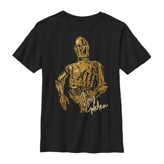 Boy's Star Wars: The Rise of Skywalker C-3PO Stay Golden  Graphic Tee Black Large