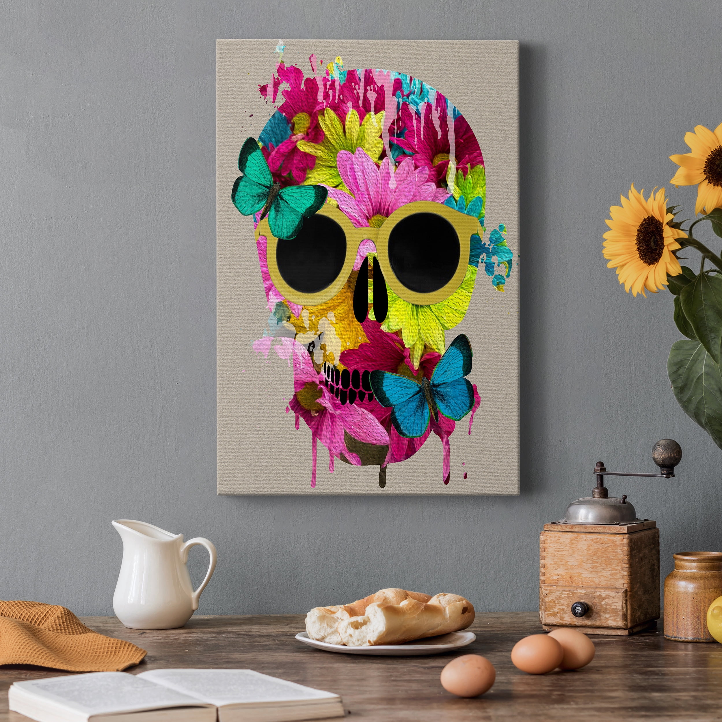 Floral Skull Premium Gallery Wrapped Canvas - Ready to Hang - 32 x 48