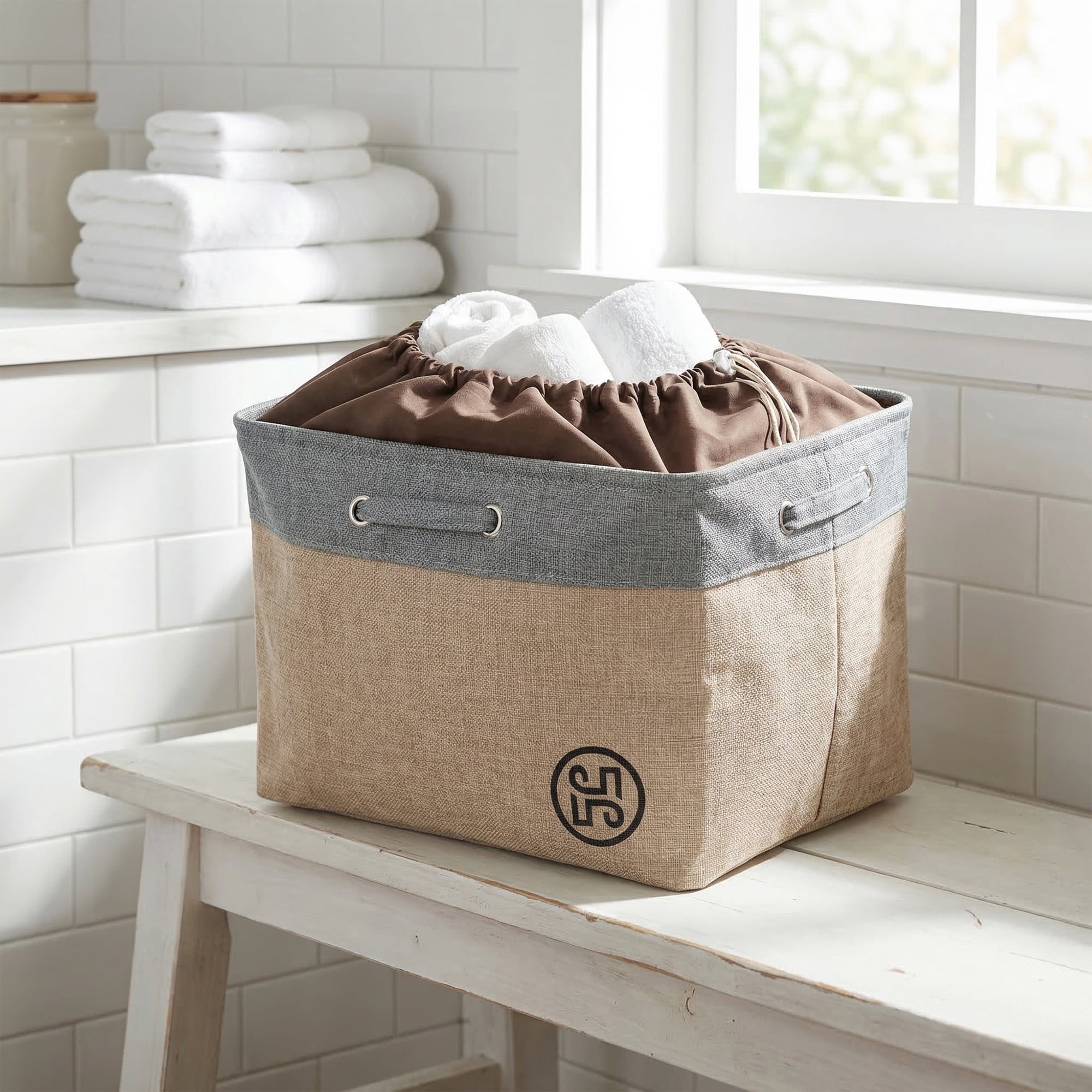 Unique Bargains Fabric Storage Bin with Handles Grey 17.3*13.8*11.8in