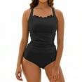 thumbnail image 7 of Ounisa Womens One Piece Swimsuits Criss Cross Scallop Trim Ruched Adjustable Straps Bathing Suit Swimwear, 7 of 7