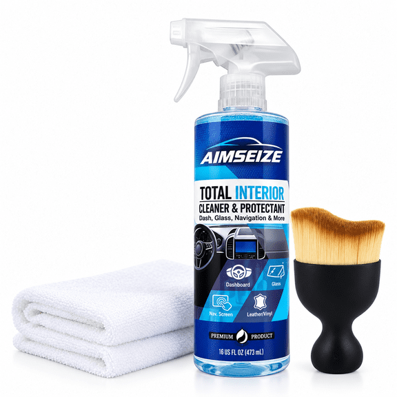 AIMSEIZE Total Car Interior Cleaner & Protectant Spray Kit, 16 fl oz (473ml) with Cleaning Towel & Detail Brush for Dash, Screen & Auto Surfaces