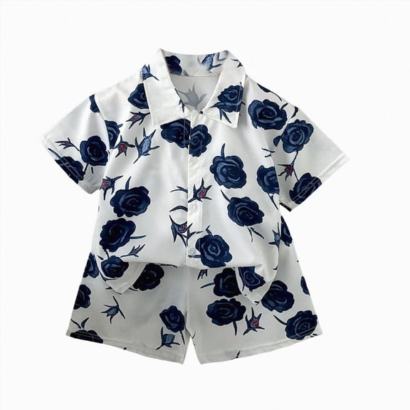 KPOPLK Toddler Baby Boy Outfit Clothes 2pcs for 1t 2t 3t 4t 5t Kids Button Up Short Sleeve Shirt and Shorts Set Gentleman Outfits Suit(4-5 Years,Navy)