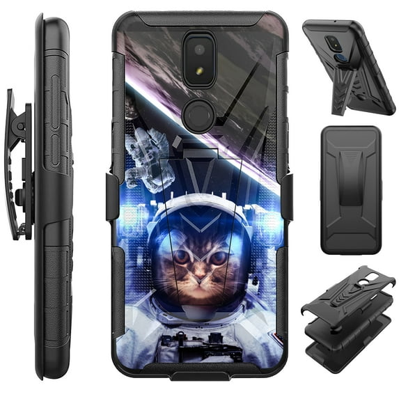 Compatible with Cricket Icon 3 | Cricket Splendor | AT&T Motivate 2 | AT&T Motivate 3; Hybrid Luxguard Holster Phone Case Cover (Space Cat)
