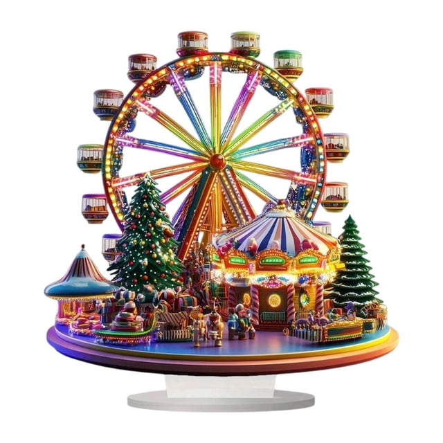 Estatua de escritorio del Día de San Valentín, figura de noria de Navidad, escena navideña, adorno acrílico 2D para dormitorio, decoración del hogar