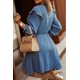 thumbnail image 1 of ABPHQTO Mini vestido tipo túnica arrugado con cuello en V y mangas abullonadas azul para mujer, 1 of 5