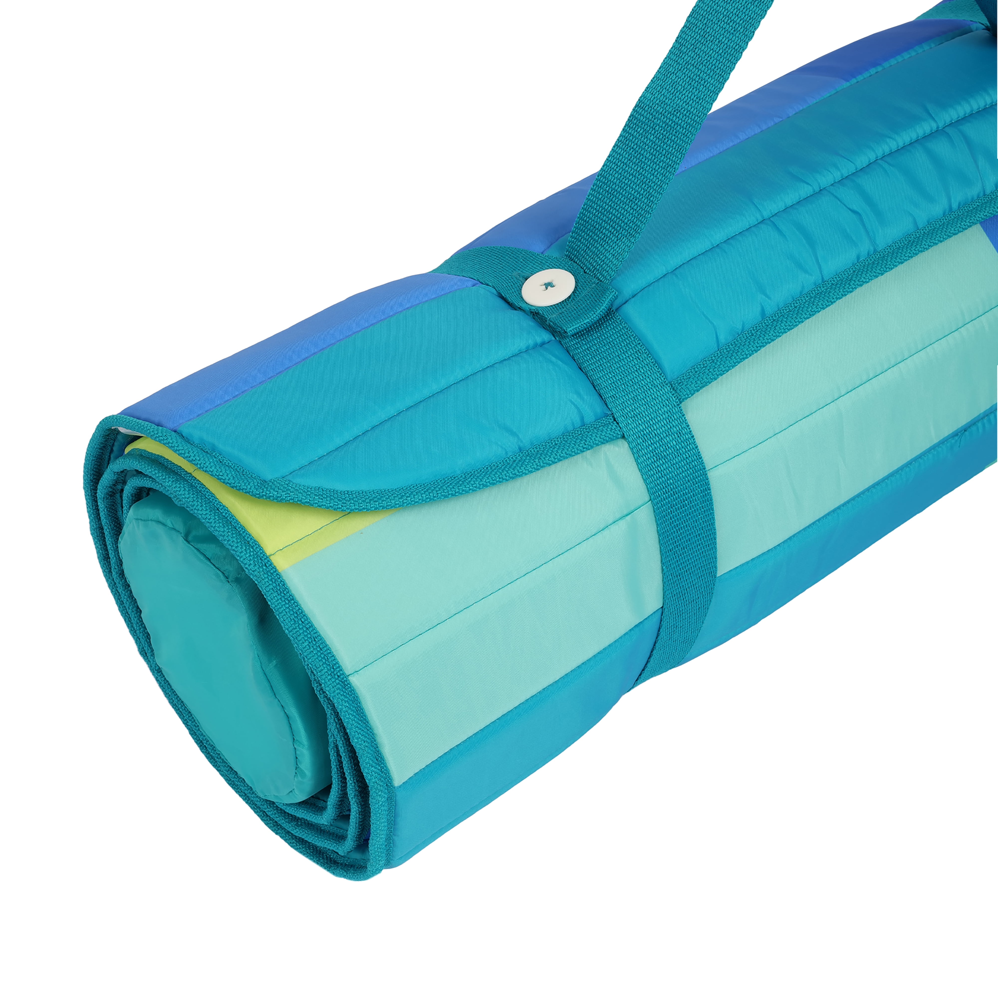 Mainstays Roll Up Offset Stripe Beach Mat (Beach Mat), Made of 80% Polyester and 20% PU Foam.