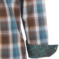 thumbnail image 4 of Mens Turquoise/Brown Plaid Long Sleeve Shirt, 4 of 5