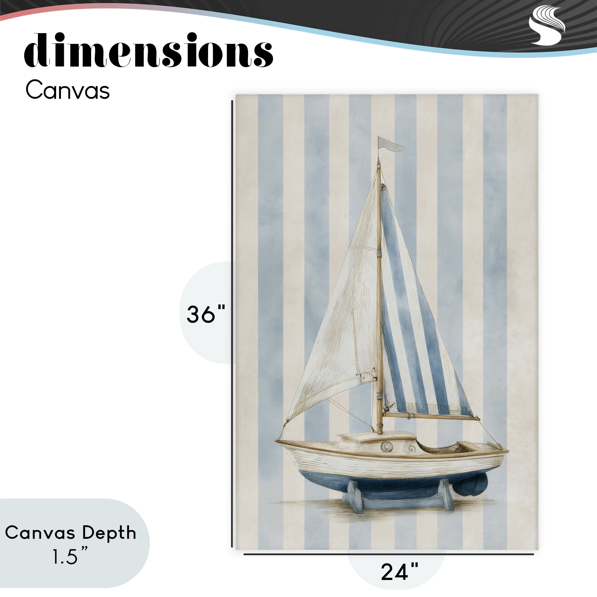 Stupell Industries Seaside Stripes Sailboat Canvas Wall Art, design by Petal Prints Design