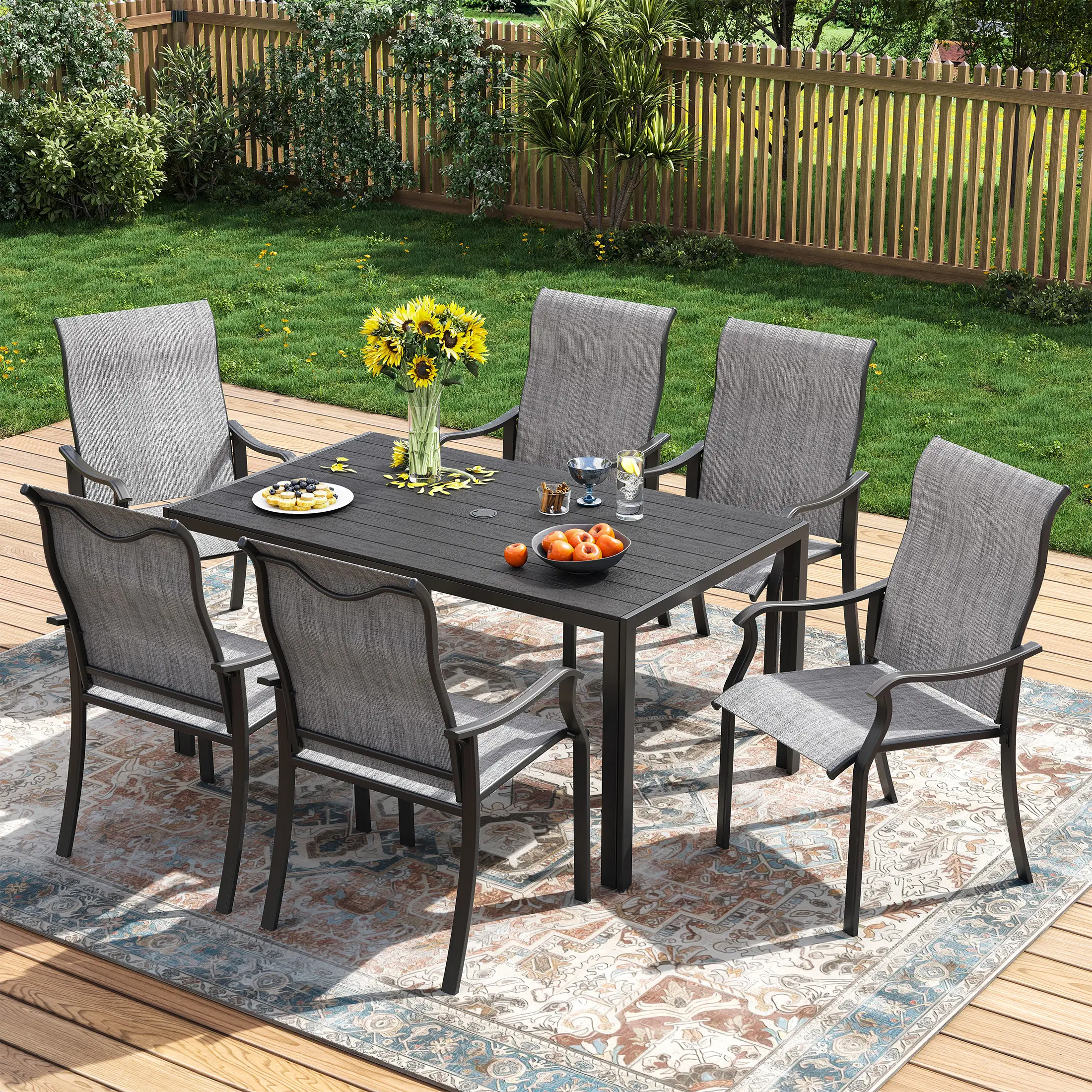Techmilly Patio Chairs Set of 2, Outdoor Dining Chairs High Back with All Weather Breathable Textilene, Metal Frame for Lawn Garden Backyard Deck, Grey White