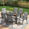 thumbnail image 5 of Techmilly Patio Chairs Set of 6, Outdoor Dining Chairs High Back with All Weather Breathable Textilene, Metal Frame for Lawn Garden Backyard Deck, Grey White, 5 of 9