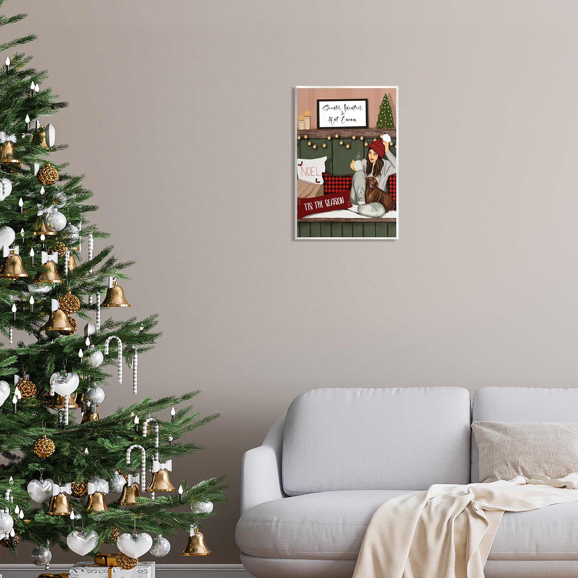 Stupell Industries Cozy Girl with Christmas Phrases Holiday Painting Unframed Art Print Wall Art, 13 x 19