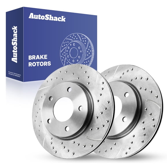 AutoShack Front Brake Rotors for Mitsubishi & Dodge, Lancer 2008-2017 Caliber 2007-2012, FWD AWD L4 1.8L 2.0L 2.4L - Silver Zinc Coated Drilled & Slotted - SilverShield Pro - 10.87" (276 mm), 5-Lug