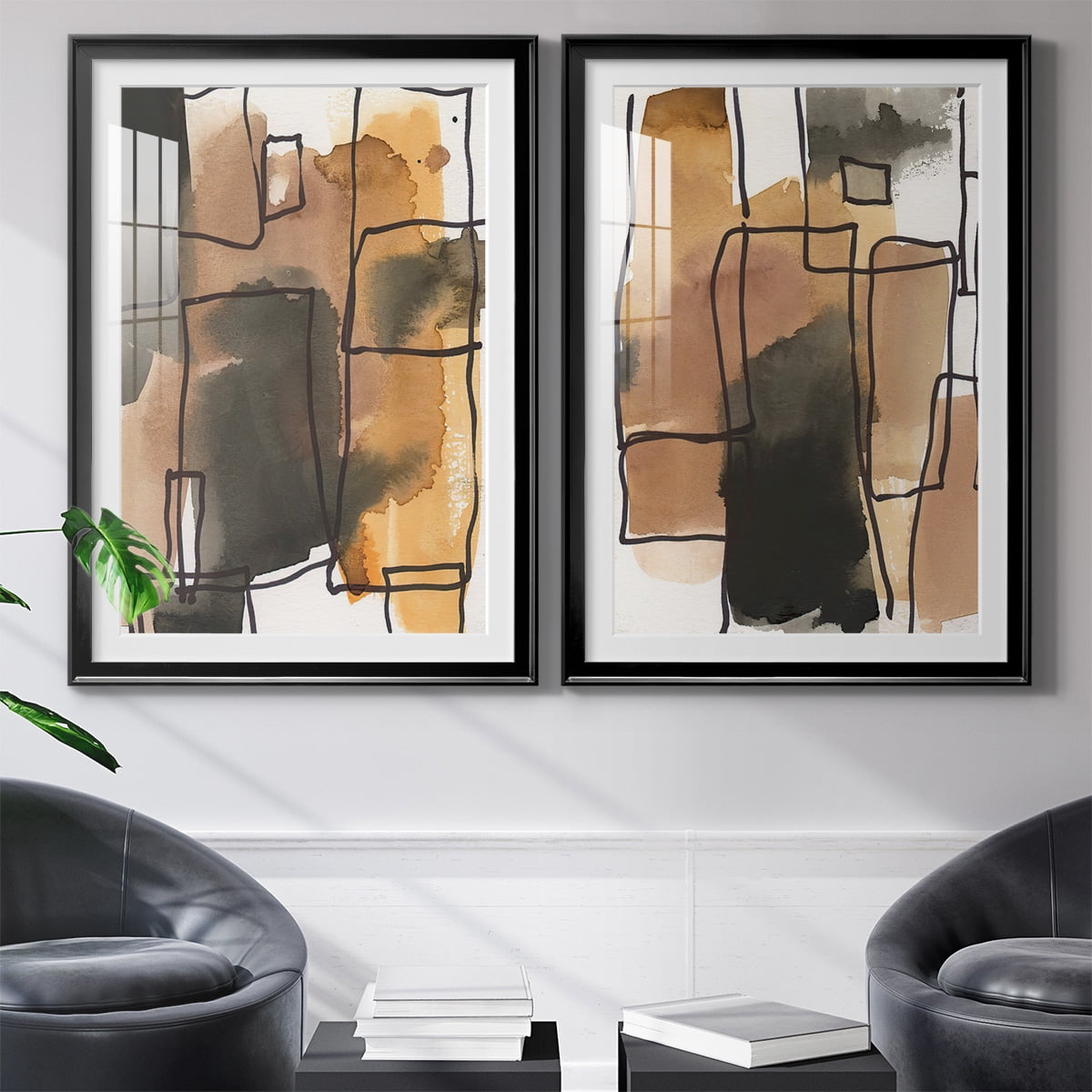Wexford Home Retro Vibe I Premium Framed Print, 26.5" x 36.5" - Ready to Hang, Black (Set of 2)