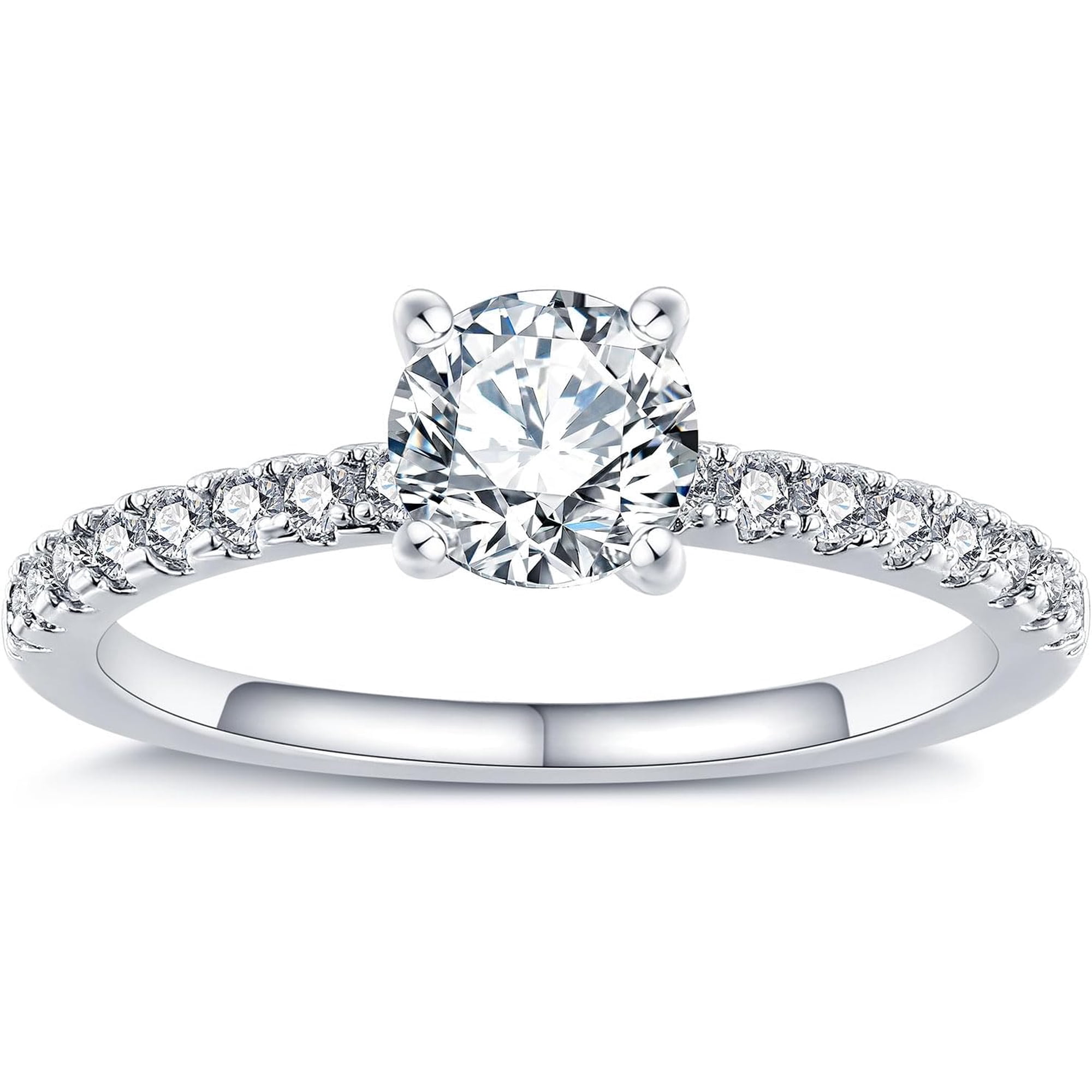 Rynsito Moissanite Engagement Rings for Women, 14K White Gold Plated Promise Rings, Wedding Band Moissanite Ring, D Color VVS1, 1CT