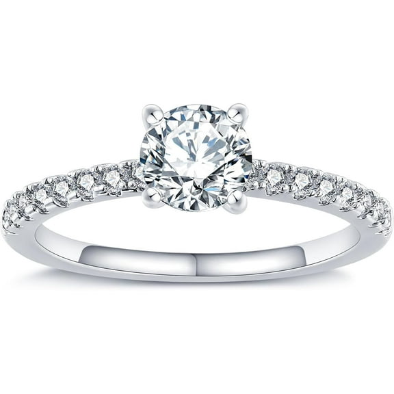 Rynsito Moissanite Engagement Rings for Women, 14K White Gold Plated Promise Rings, Wedding Band Moissanite Ring, D Color VVS1, 1CT