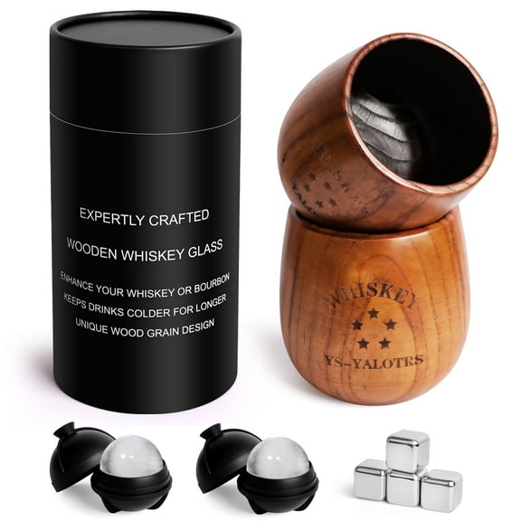 2 Pack, Charred Wooden Bourbon Drinking Glass, 10oz Wooden Old Fashioned Glasses, Whiskey Tumbler, Bourbon Gifts for Men, Whiskey Gifts for Men