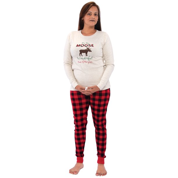 Hudson Baby Hudson Baby Family Holiday Pajamas, Moose Wonderful Time Women, Women Medium
