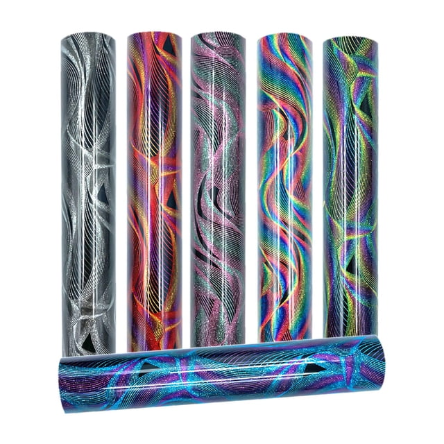 Rollos de vinilo holográfico de transferencia térmica de 30 x 25 cm para camisetas, sombreros y cameos. Ondas multicolores