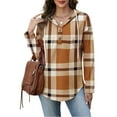 thumbnail image 4 of Ahdbta Plaid Hoodies for Women V Neck Oversized Hooded Pullover Sweatshirts Casual Loose Button Down Long Sleeve Shirts Fall Tops, 4 of 5