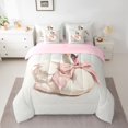 thumbnail image 2 of Homewish Romantic Swan Child Bedding Comforter Set 7 Pieces, Kawaii Princess Ribbon Bow Full Bedding Set, Cutw Animal Reversible Fitted Sheet Flat Sheet, Breathable Home Decor, 2 of 7