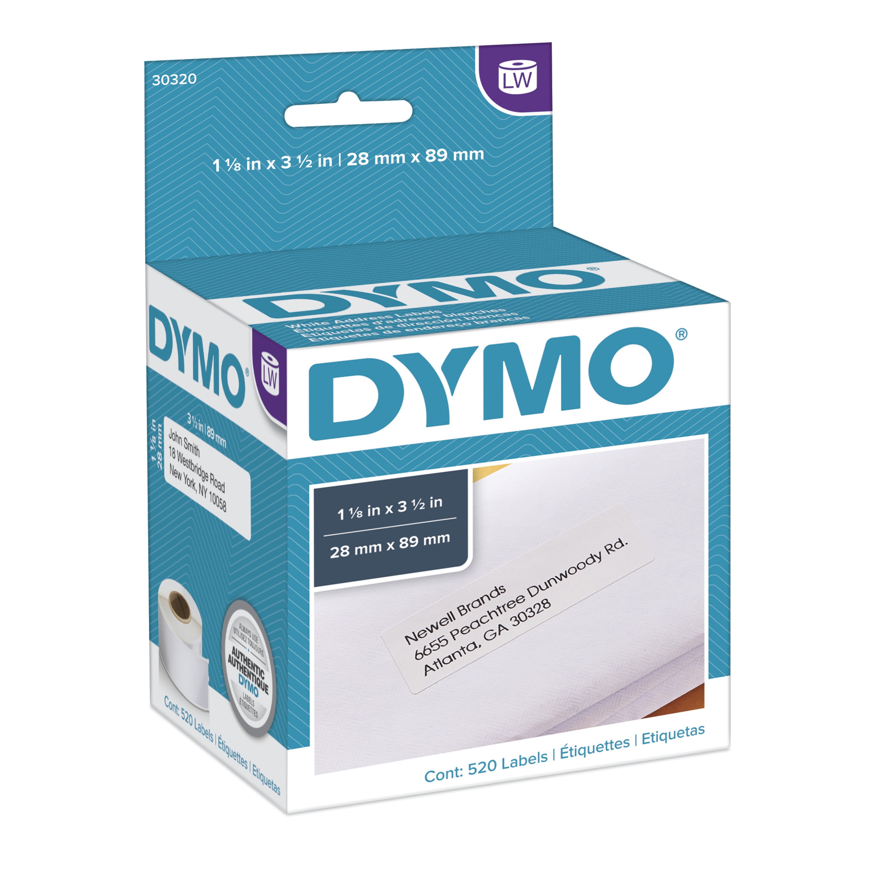 DYMO LabelWriter White Address Labels 1 1/8 x 3 1/2 520 Count Model 30251