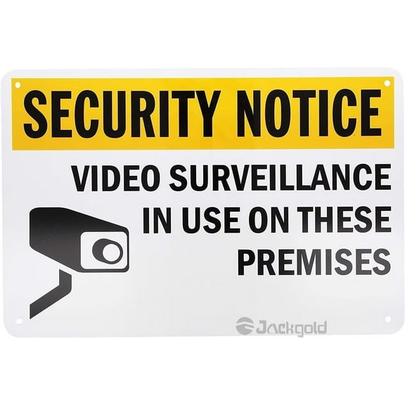 Tin Sign Wall Decor Aluminum Security Notice Video Surveillance in Use Black Yellow On White Metal Sign Plaque for Indoor/Outdoor 8''x12'' Plate