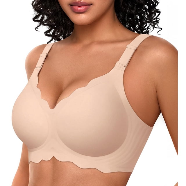 Bra OEAK para mujer, sin costuras, festoneado, sin aros, color nude