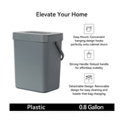 EKO Compost Caddy Kitchen Trash Can, 0.8 Gallon Plastic Rectangular Wall Mounted With Lid Garbage Bin, Gray