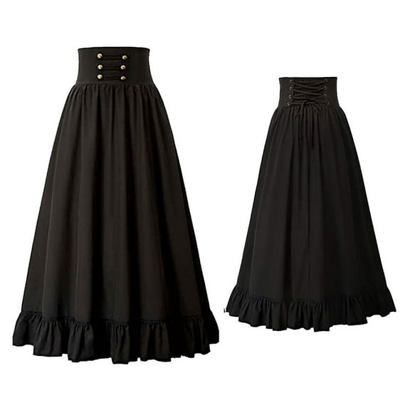 GILIGEGE Women Victorian Vintage High Waist Long Skirt High Waist Lace Up Renaissance Maxi Skirtslong Flowy Renaissance Skirt - Boho High Waist A-Line Maxi Skirt High Waist Skirts Black 3Xl