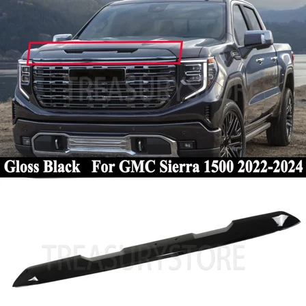 For GMC Sierra 1500 2022-2024 Front Upper Grille Hood Trim Molding Gloss Black