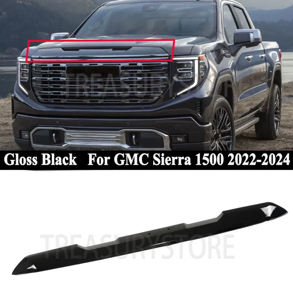 For GMC Sierra 1500 2022-2024 Front Upper Grille Hood Trim Molding Gloss Black