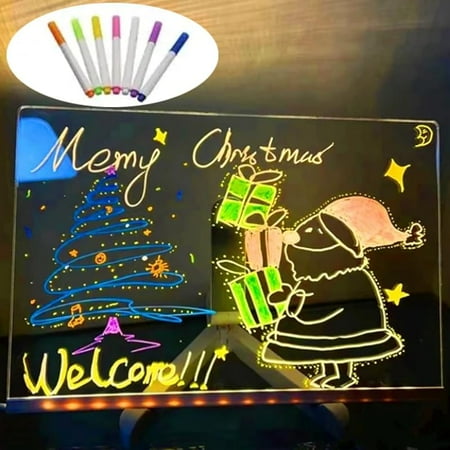 NEVERYOUYU LED Note Board with Colors, 2024 New Glowing Acrylic Message Marker Board with Light, Light Up Dry Erase Board with Stand as a Glow Memo Letter Board Note Glass Clear Board with 7 Pen (30 *