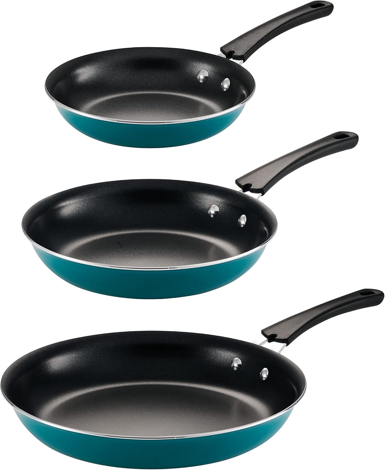 Porcelain Enamel Non Stick 3-Pack Frying Pans, Skillet Set with Reinforced Nonstick Coating, Dishwasher and Oven Safe (Teal)