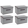 thumbnail image 1 of 3 Pack Linen Fabric Foldable Storage Bin Set Collapsible Storage Box Cube Closet Organizer with Lid & Faux Leather Handle，Storage Bins with Lids for Wardrobe, Closet, Office, (Grey), 1 of 8
