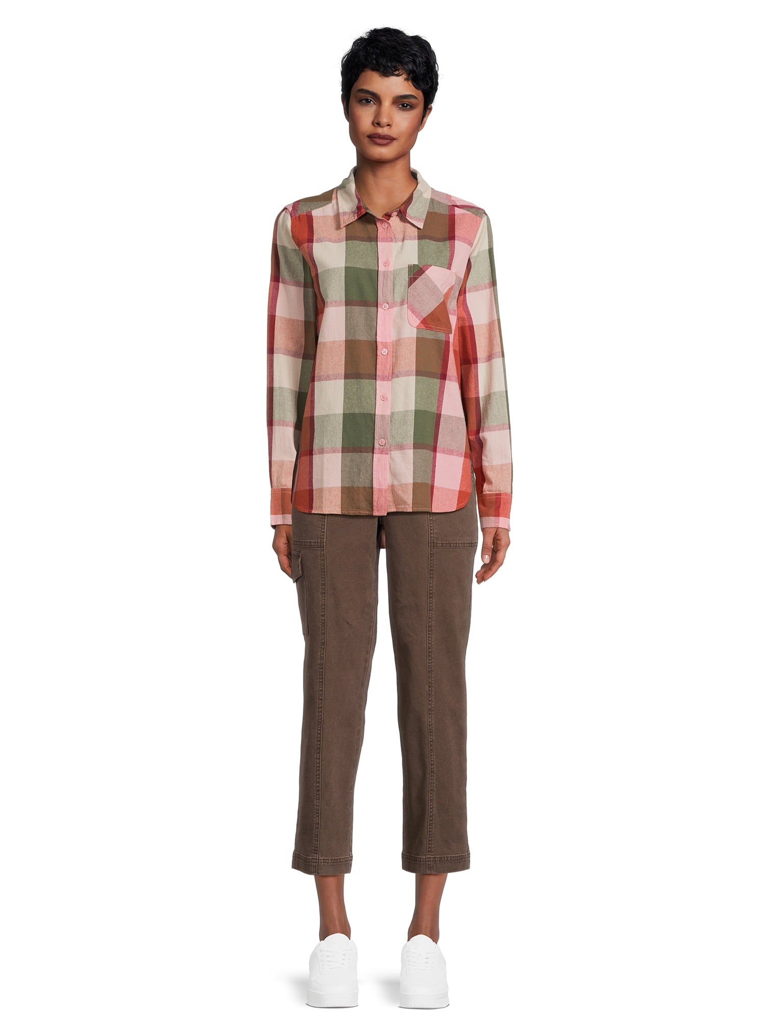 Time and Tru Women's Button Down Flannel Shirt with Long Sleeves, Sizes XS-3XL
