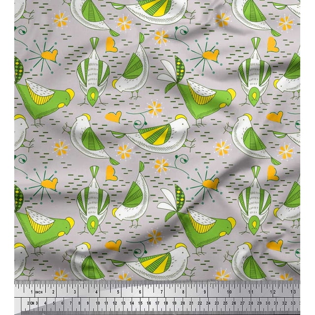 Soimoi Poly Georgette Fabric Floral & Bird Cartoon Decor Fabric Printed Yard 42 Inch Wide
