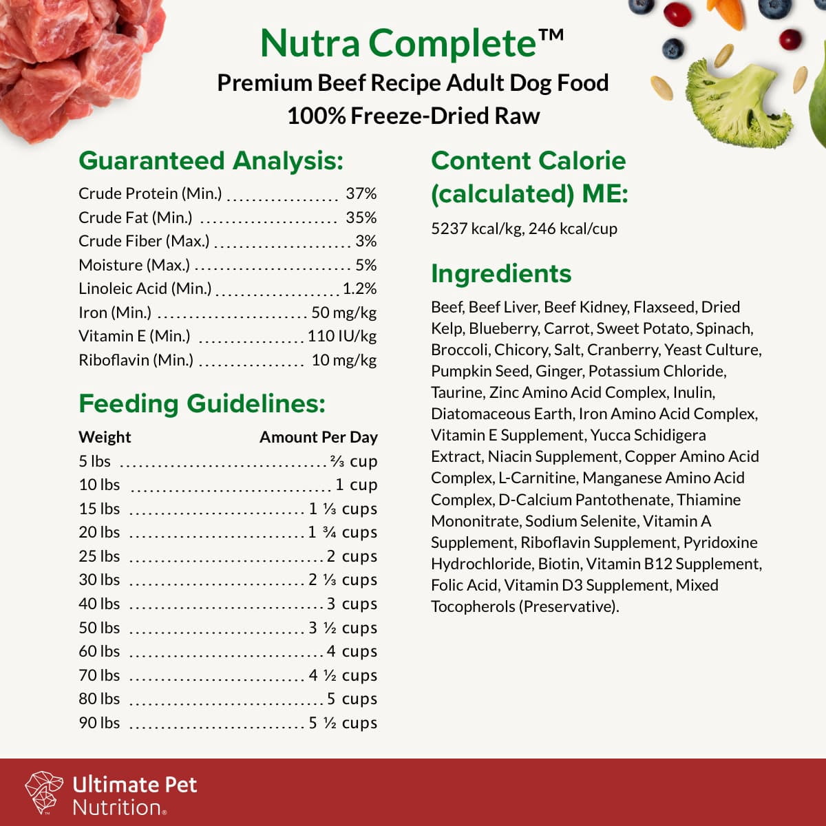 Ultimate Pet Nutrition Nutra Complete Premium Beef Freeze-Dried Raw Dog Food 48 oz