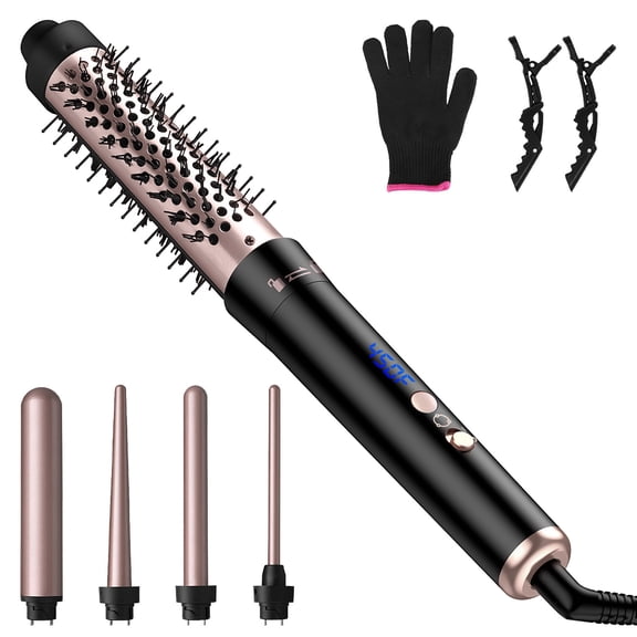 5 in 1 Curling Iron, iMounTEK Curling Wand Set with Curling Brush and 4 Interchangeable Curling Wand, 4 Heating Levels, 360° Rotatable Cable
