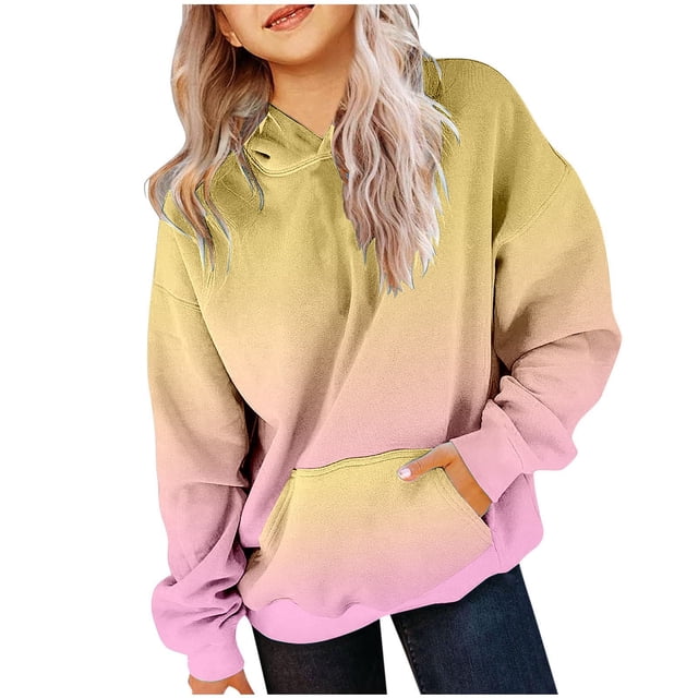 MIASHUI Girls Sweatshirt Tops Gradient Long Sleeve Oversized Hoodies Pullover,Light Pink,4-5 Years