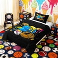 thumbnail image 3 of Erosebridal Blue Yellow Drippy Baseball Cap Print Twin Comforter Sets, Fun Sports Bedding Set for Kids Boys and Girls, Black Reversible 2pcs, 1 Comforter and 1 Pillowcase, 3 of 6