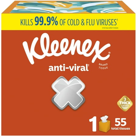 Kleenex Anti-Viral Facial Tissues, 1 Cube Box, 55 Tissues per Box, 3-Ply