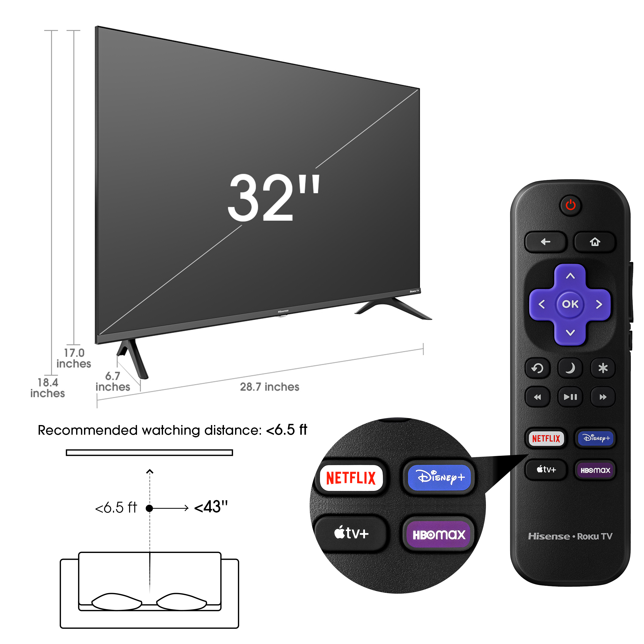 Hisense 32" Class 720P HD LED LCD Roku Smart TV H4030F Series (32H4030F3) - image 3 of 22