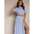 thumbnail image 3 of Women'S 2025 Summer Flowy Boho Maxi Skirt Trendy Slit Elastic High Waist A Line Beach Long Skirts Blue XL, 3 of 5