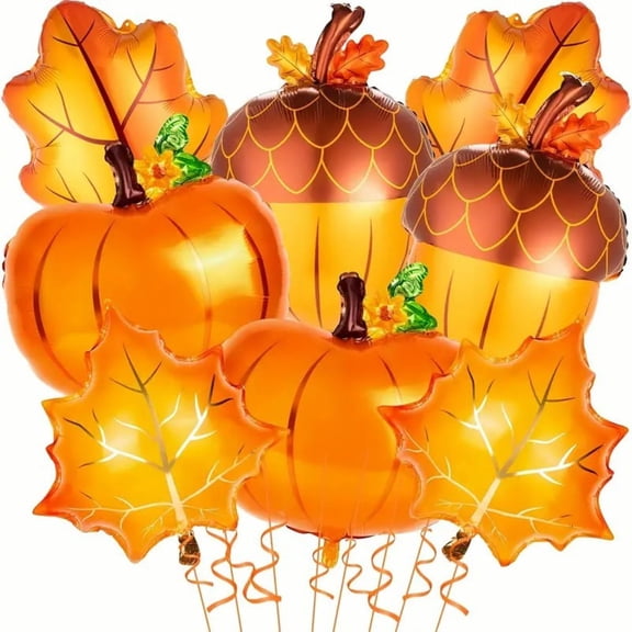 Fall Balloons Thanksgiving Party Pumpkin Pine Cone Maple Leaf Decorations Foil Balloons Set（8pcs）