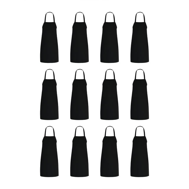 Black Kitchen Bib Aprons (30" x 34"), 12 Pack Professional Spun Polyester