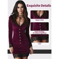 thumbnail image 4 of V Neck Bodycon Mini Dress Long Sleeve Lace Trim Vintage Buttons Slim Fit Elegant Silhouette Office Casual Wedding Party Event Women's, 4 of 7