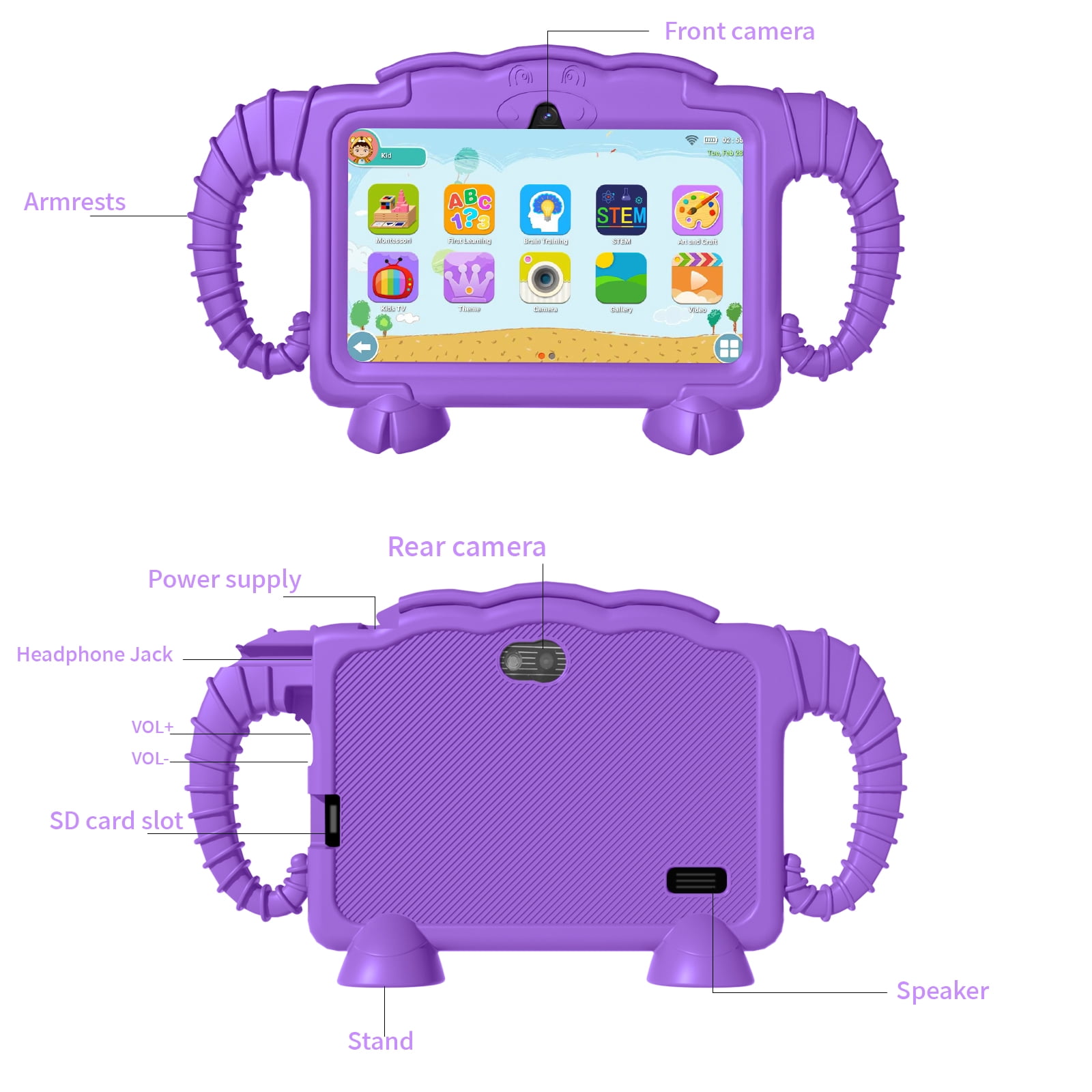 Kids Tablet, 7 inch Android Tablet for Kids, 6GB RAM 32GB ROM Quad-Core Toddler Tablet with Shockproof Case, Bluetooth, WiFi, Parental Control, 2MP+2MP Dual Camera, GPS, Games