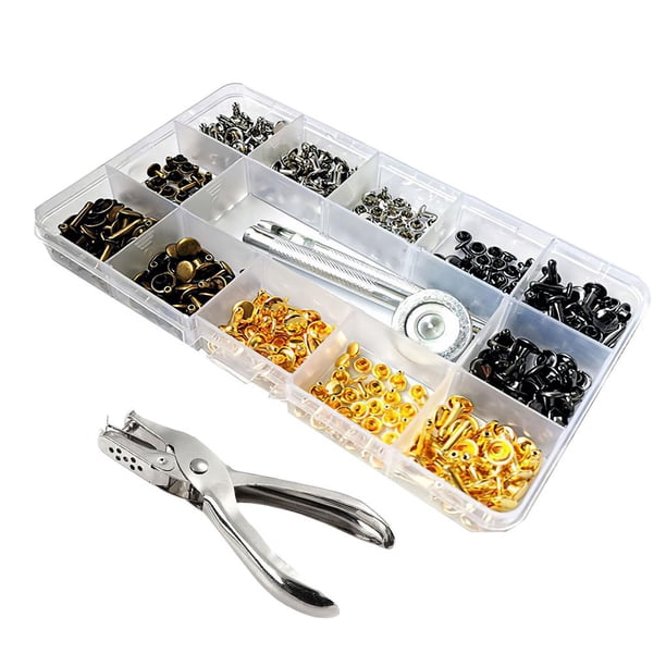 Remaches De Doble Tapa De Metal De 6 Mm A 8 Mm Para Cinturón De Cuero, Cartera, Bolsa, Ropa, Kit De Herramientas De Remache De Metal Redondo Con Caja De Surtido De Kit De Instalación 360 Juegos Cateissary TO001528-00