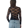 thumbnail image 3 of HAHDAXIA Lace See Through Crop Top Pearl Rhinestone Long Sleeve Tops Slim Fitted Tee Y2k Fairycore Cover Ups Shirt, 3 of 6